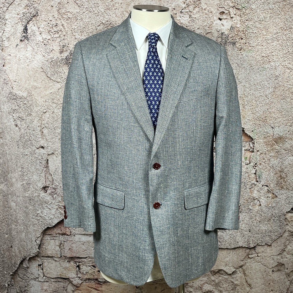Orvis Blazer Men 42R Blue Silk Tweed Suit Sports Coat Career Jacket Birdseye